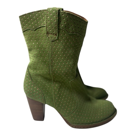 Born Women’s Genevieve Green Suede Polka Dot Heeled Boots - Picture 4 of 10